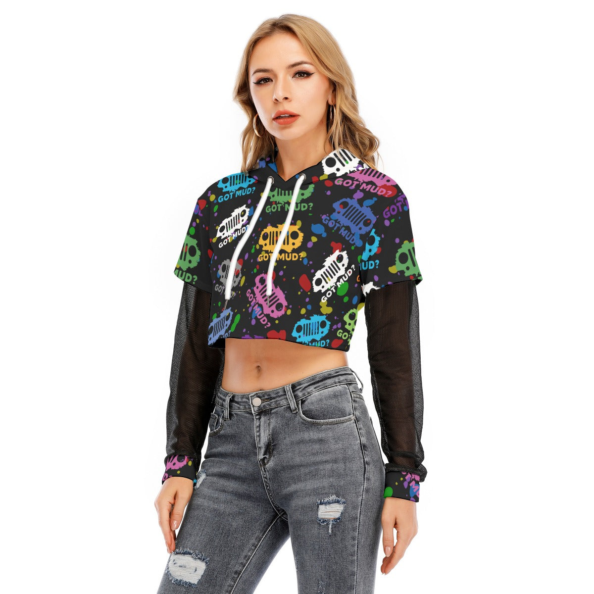 Got Mud? Women's Two-piece Mesh Sleeve Cropped Hoodie