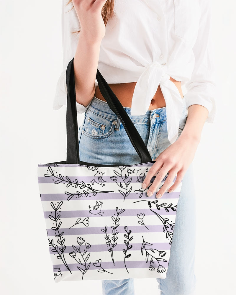 Hey Little Birdie Mauve Stripe Canvas Zip Tote