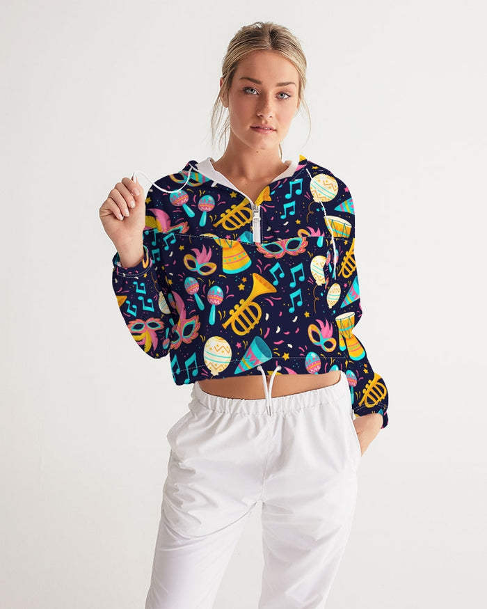 Mardi Gras Madness Women's Cropped Windbreaker