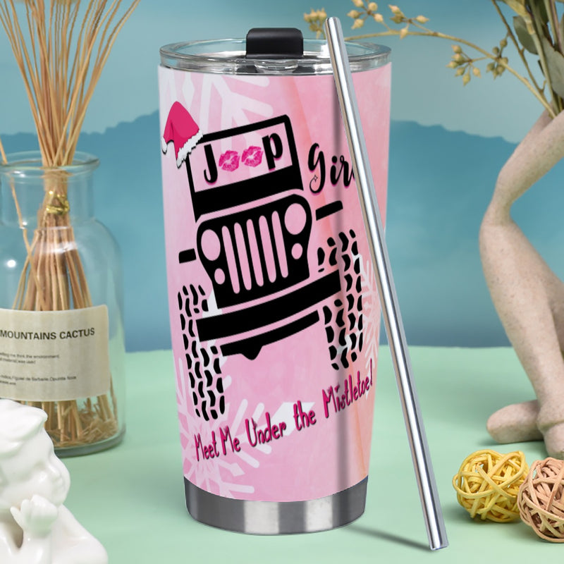 Meet Me Under the Mistletoe! Tumbler 20oz (with 2 Straws & Brush Cleaner)