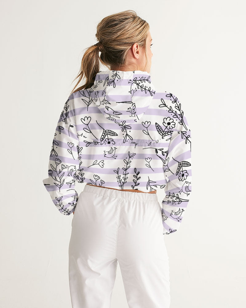 Hey Little Birdie Mauve Stripe Women's Cropped Windbreaker