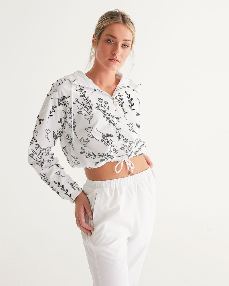 Hey Little Birdie! White & Black Women's Cropped Windbreaker