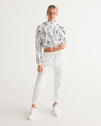 Hey Little Birdie! White & Black Women's Cropped Windbreaker