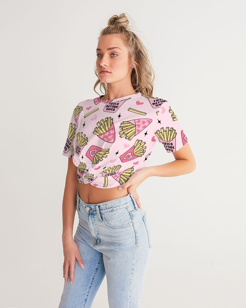 Fries Before Guys Women's Twist-Front Cropped Tee