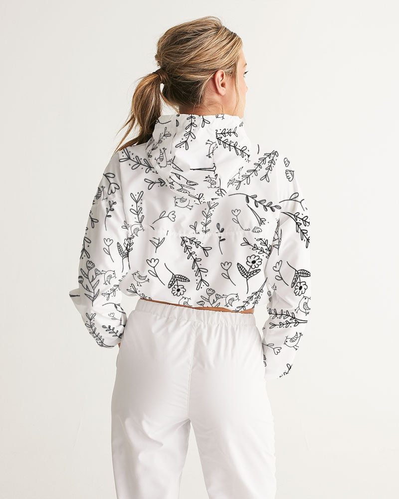 Hey Little Birdie! White & Black Women's Cropped Windbreaker