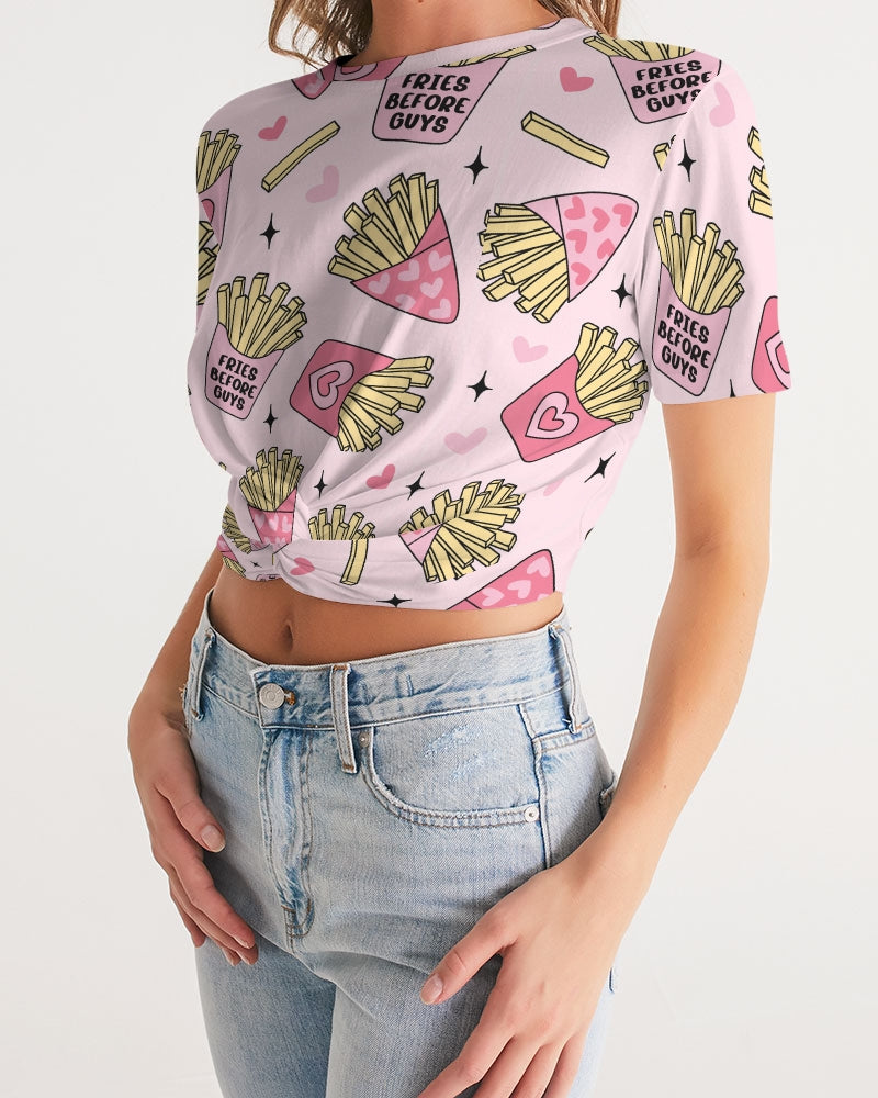 Fries Before Guys Women's Twist-Front Cropped Tee