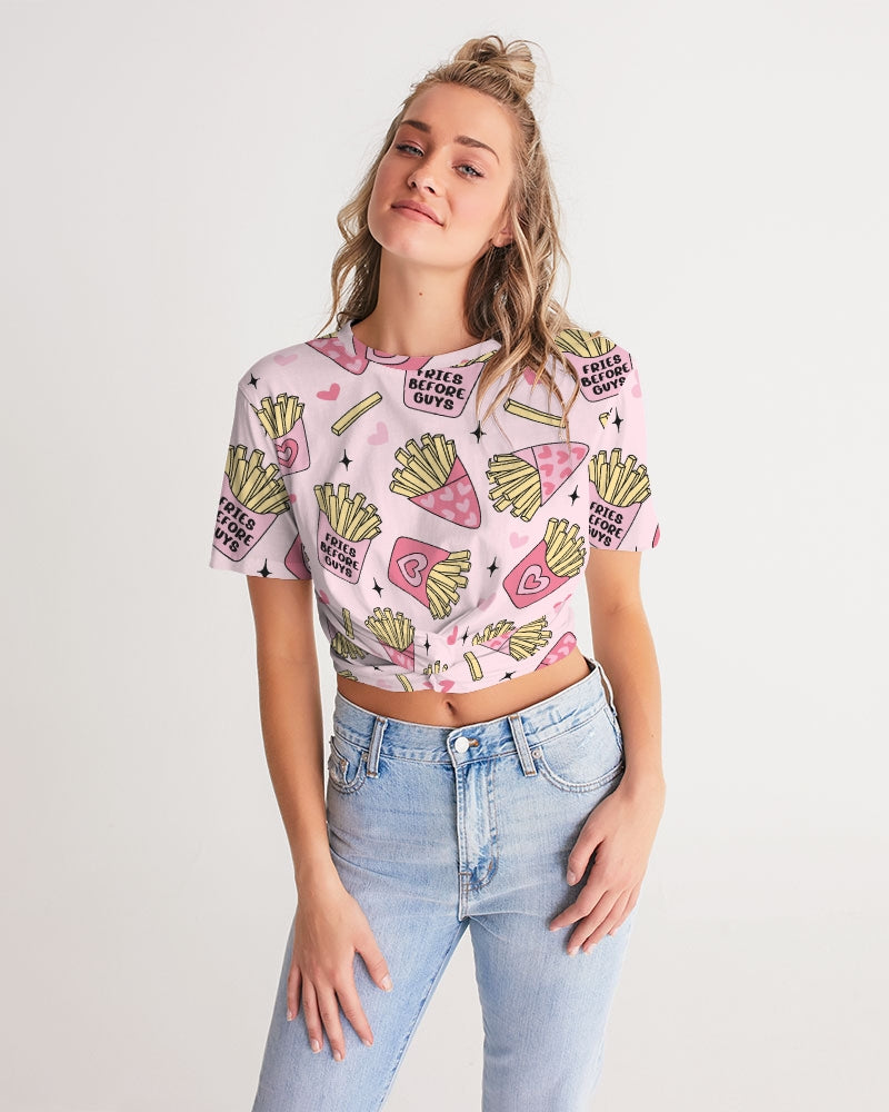 Fries Before Guys Women's Twist-Front Cropped Tee