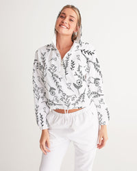 Hey Little Birdie! White & Black Women's Cropped Windbreaker