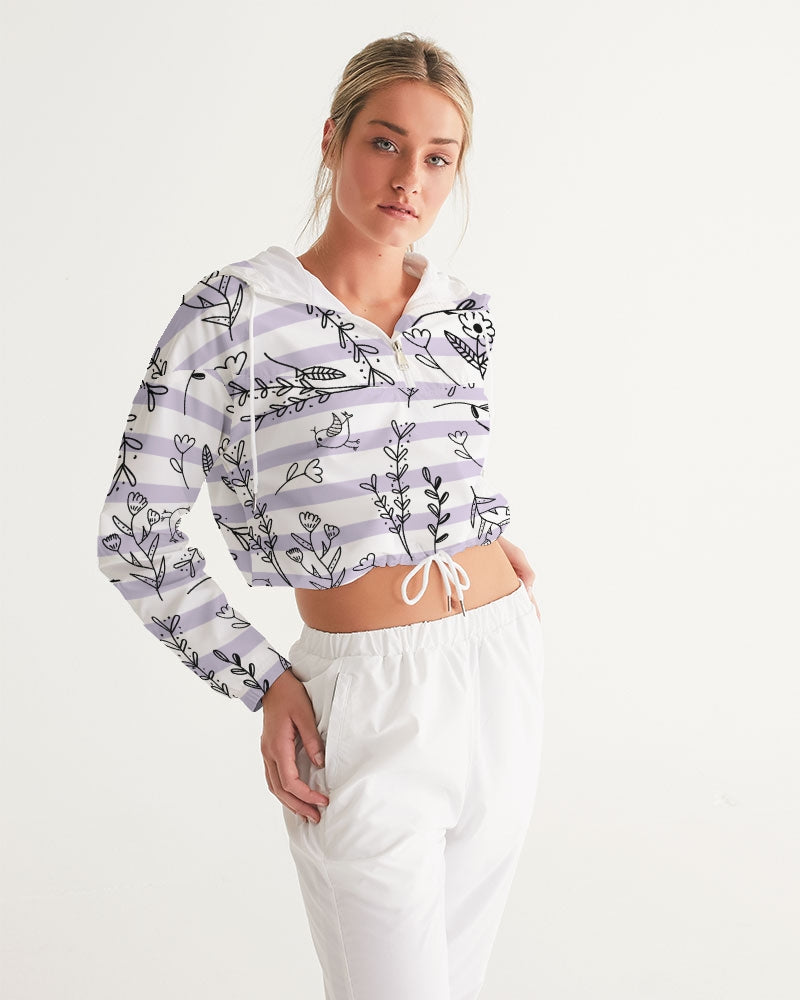 Hey Little Birdie Mauve Stripe Women's Cropped Windbreaker