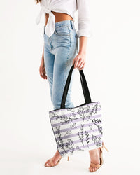 Hey Little Birdie Mauve Stripe Canvas Zip Tote