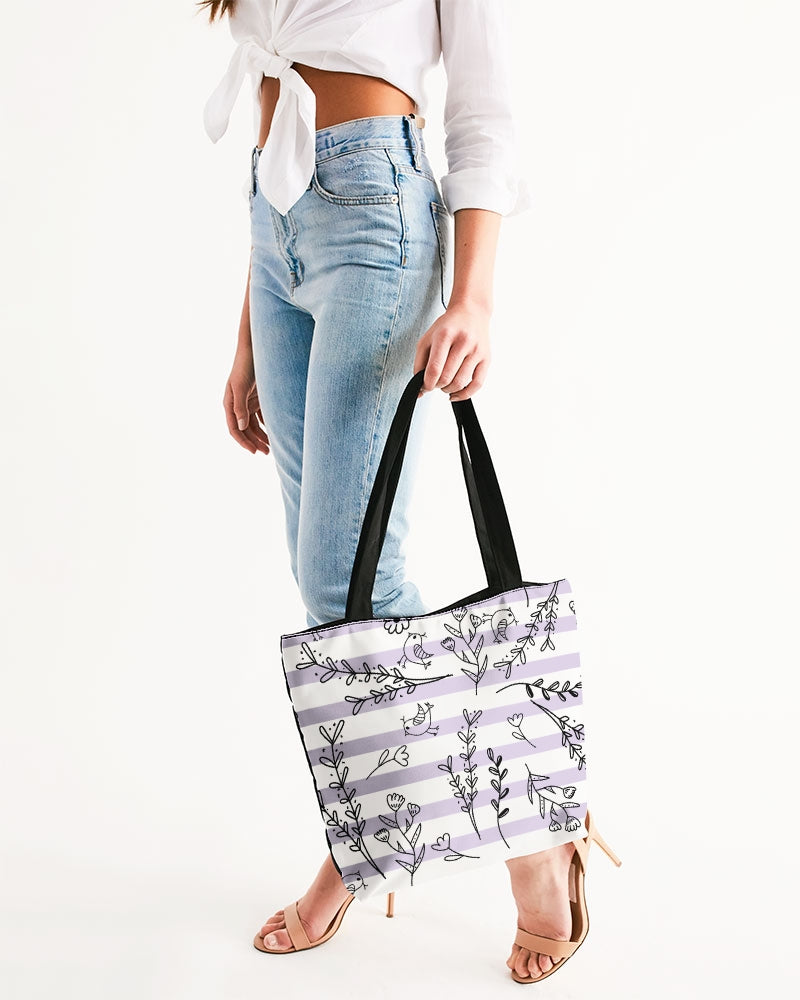 Hey Little Birdie Mauve Stripe Canvas Zip Tote